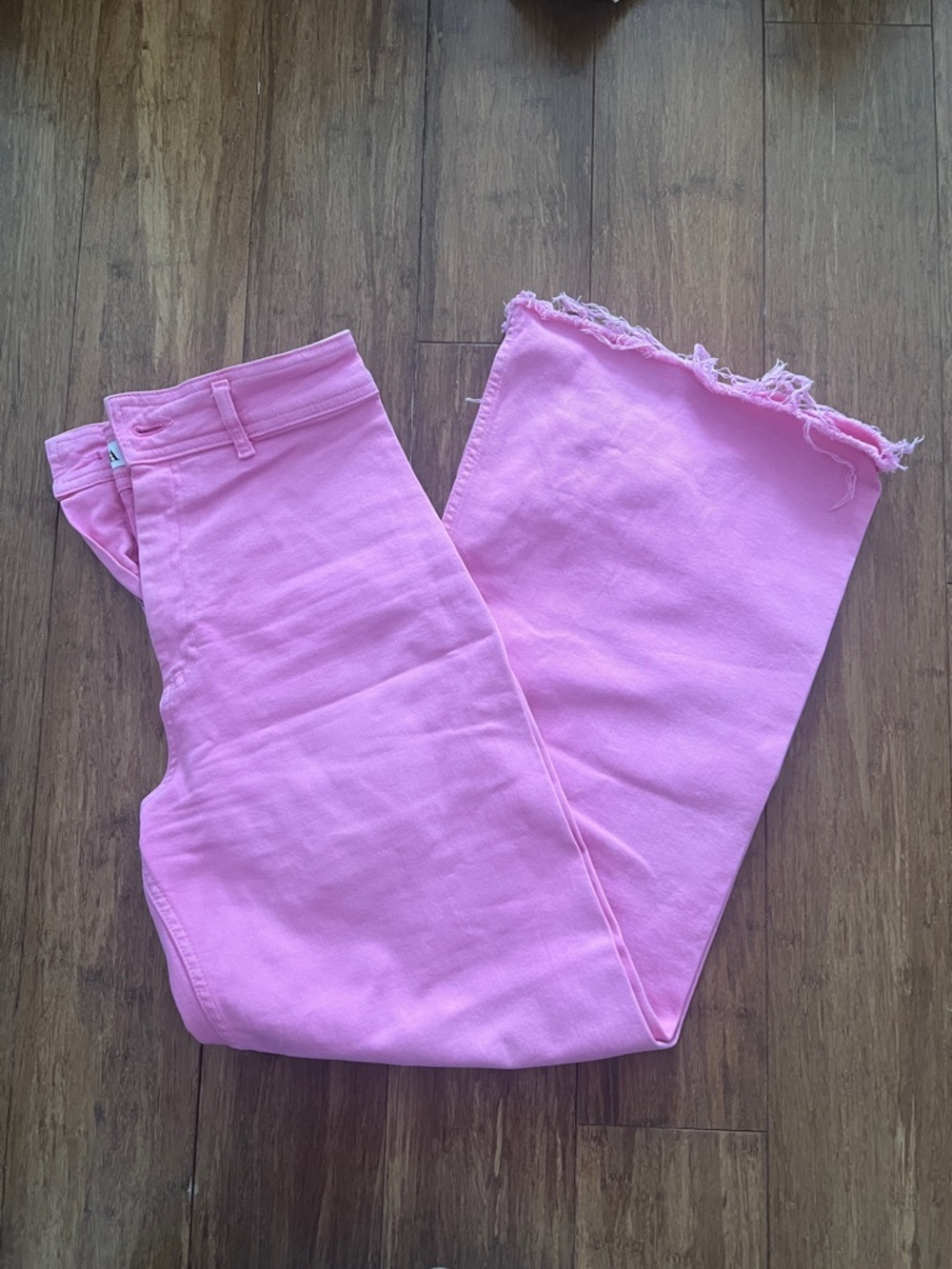 Zara Pink Wide-Leg High-Rise Jeans with Frayed Hem